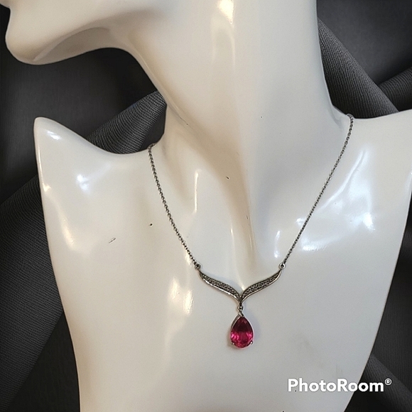 5/$25 VTG Pink Crystal Lavalier Teardrop Pendant Chain Necklace - Picture 1 of 8